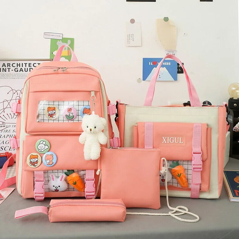 5pcs Sets Kids Backpack Women's Bagpack Bookbag Girls Rucksack Students Bag