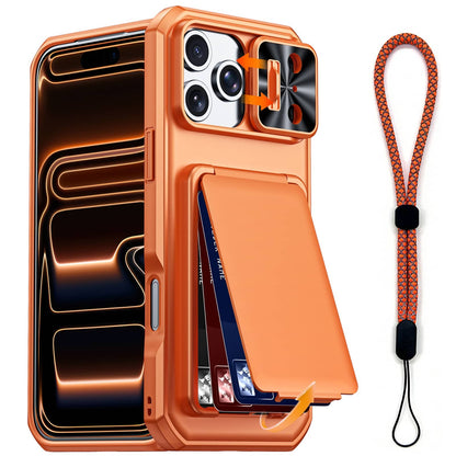 For iPhone 17 16 15 Pro Max Case Wallet+Lanyard Wrist Strap Built-in Card Holder