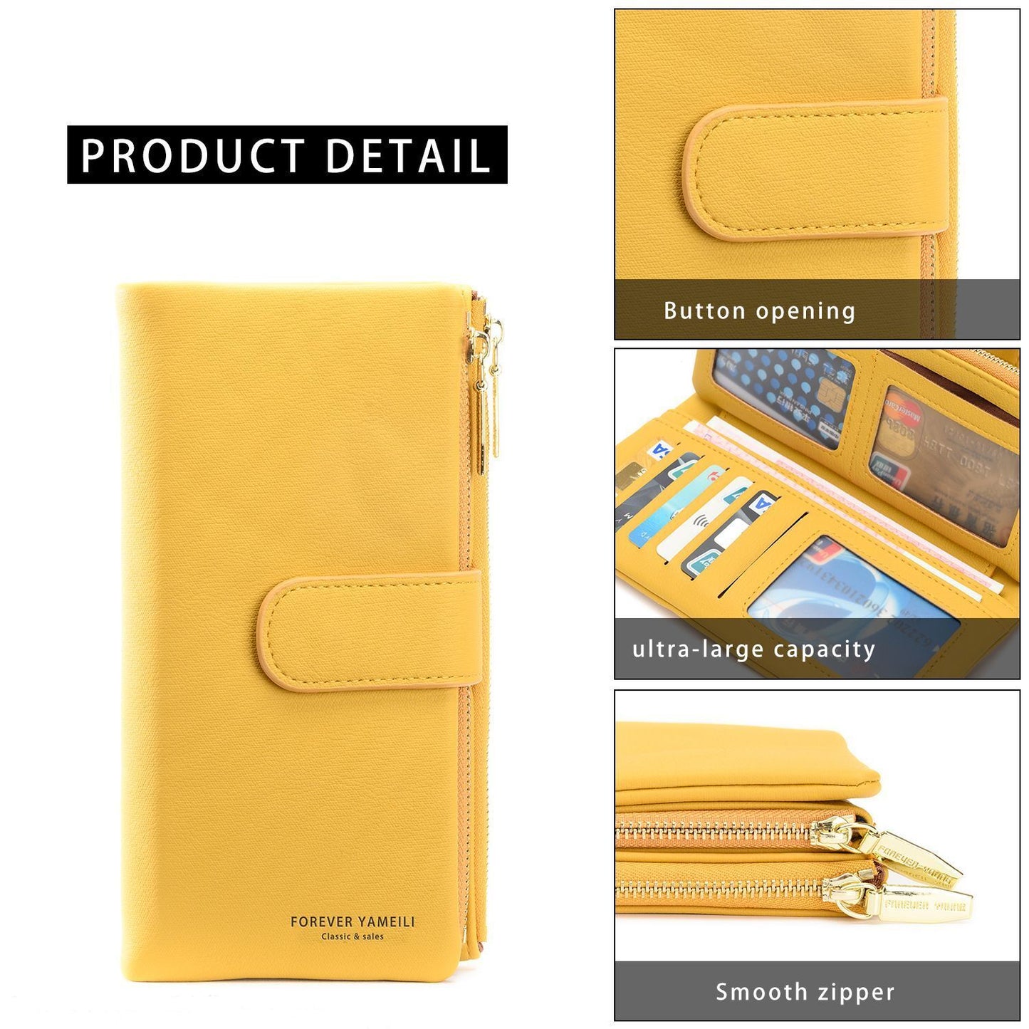 Synthetic Leather Wallet Pink Brown Blue Black Green Yellow Red Clutch Bag Purse