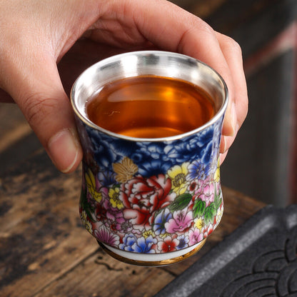 Pure Silver Tea Cup 100ml Master Cup Handpainted Blue-and-white Porcelain Teacup