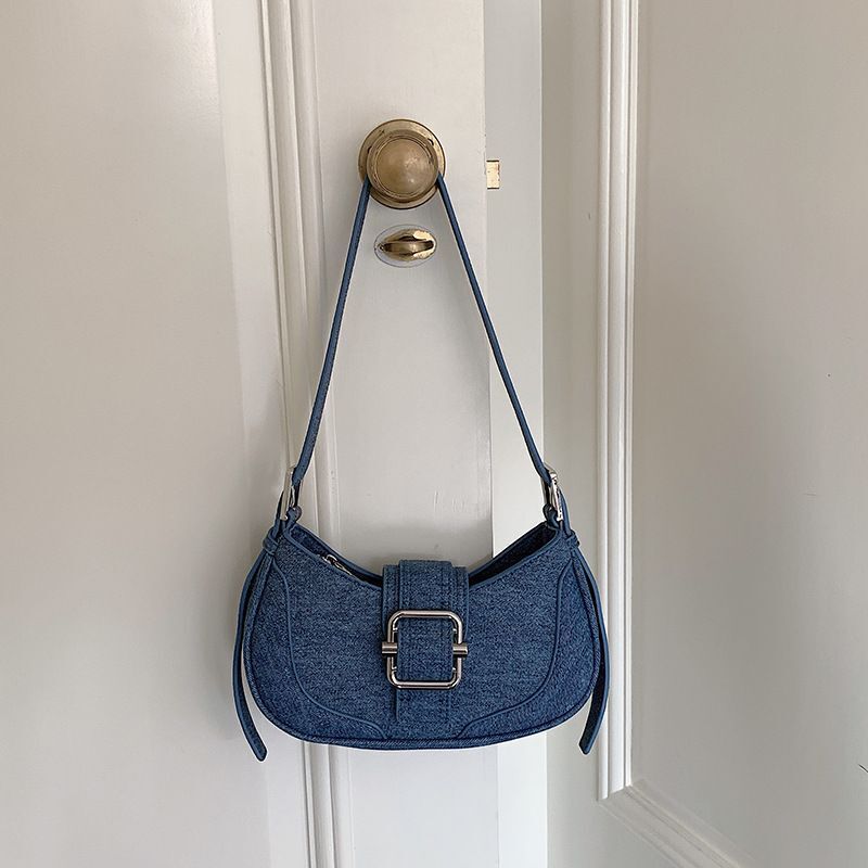 Denim Blue Underarm Bag Spring Cowboy Shoulder Bag Hobo Armpit Bag Purse Handbag