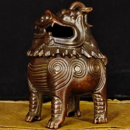 Rare bronze kirin incense burner figure statue collectable table decor Art