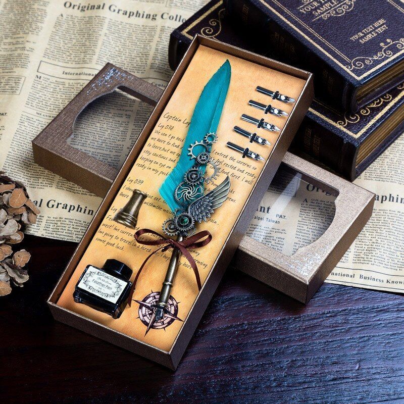 Wax Stamps Seal Feather Dip Quill Ink Gift Calligraphy Sealing Kits 2 3 Pen Sets