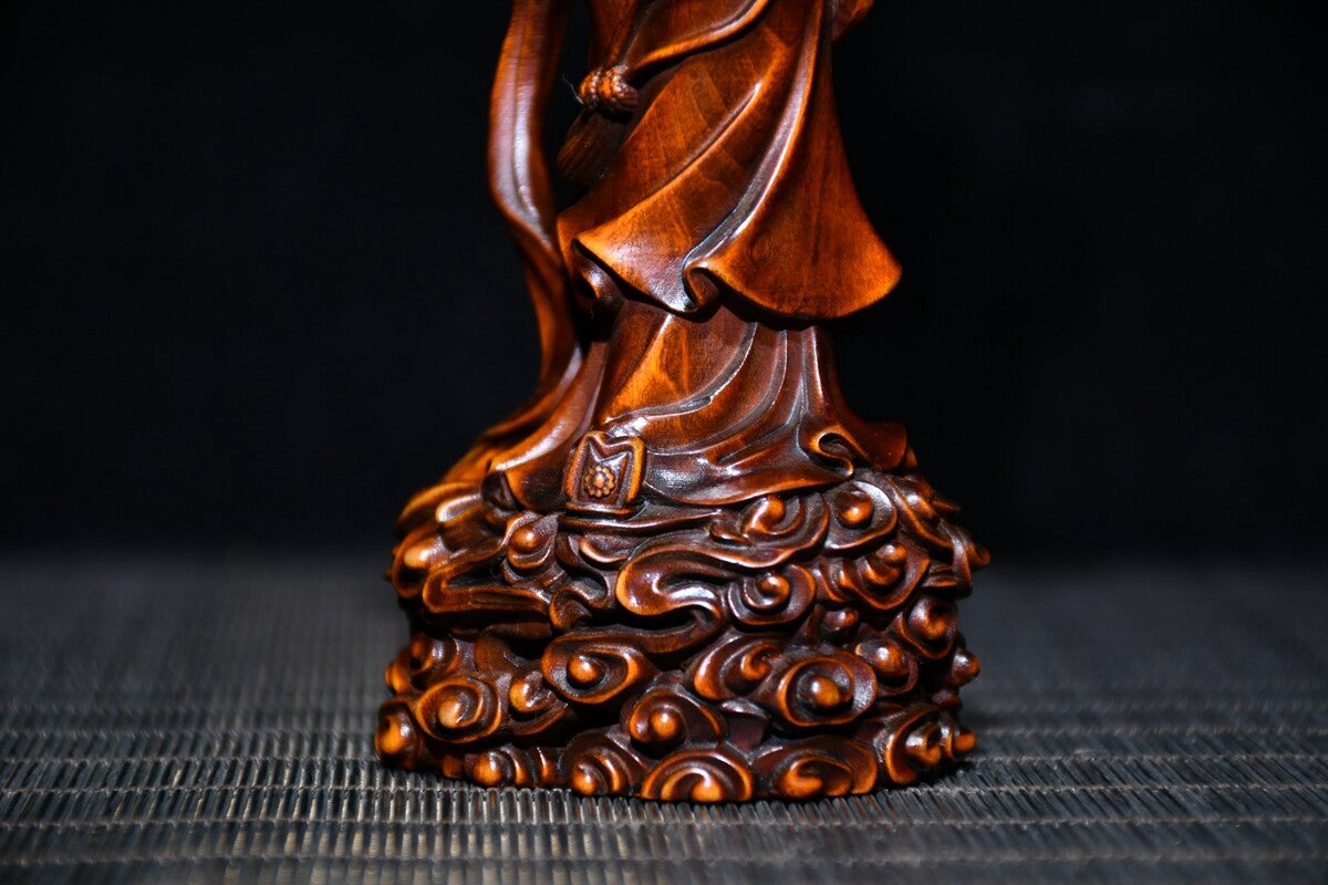Chinese Antique Wood Hand Carved Boxwood Classical Beautiful Woman Statue