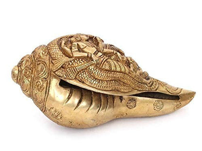 Hindu God Brass Lord Vishnu Lakshmi Carving Shankh Conch Statute Idol Figurines