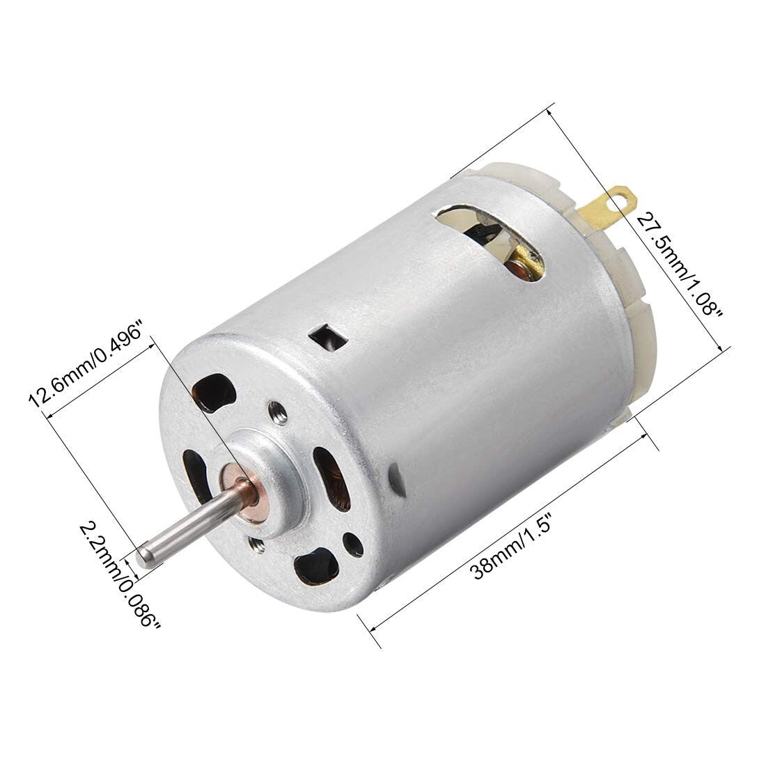 9V Heavy Duty DC Motor 12,500 RPM Max , ⌀2mm Shaft (Body: ⌀1.08" x 1.48" Length)