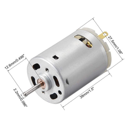 9V Heavy Duty DC Motor 12,500 RPM Max , ⌀2mm Shaft (Body: ⌀1.08" x 1.48" Length)