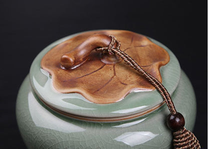 China Ceramic Container Jar Gourd Lotus Tea Caddy Tea Storage Canister Jar