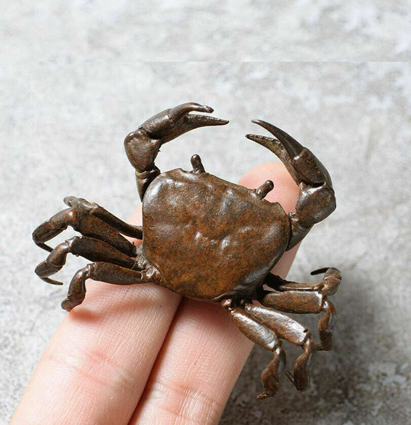 China Tea Pet Chinese Old Pure Copper Handwork Antique Crab Ornament Statue