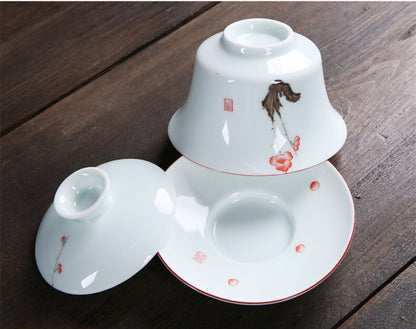 175ml Handpainted Ceramic Gaiwan Bowl Tureen Thin Glaze Cup Kung Fu Tea Set