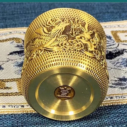 5.8cm New Retro Buddhism Holy Water Cup Brass Engraved Dragon Phoenix Mini Cup