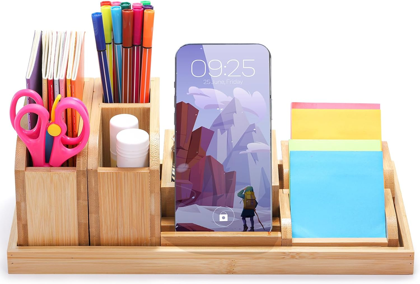 Bamboo Desk Organizer Adjustable Stationery Desktop Tray Holder Storage 7 Pcs