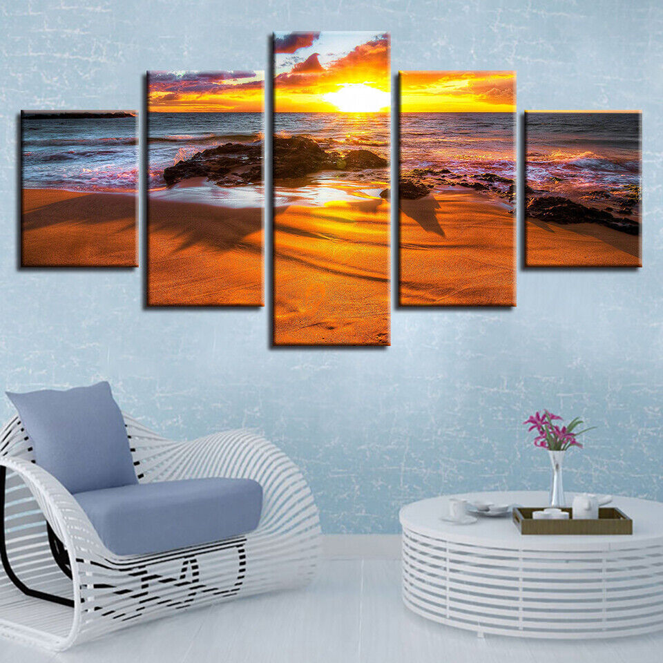 Sunset Sea Beach Nature Seascapes Canvas Print Painting Wall Art Home Decor 5PCS