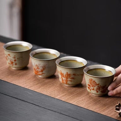 4pcs/lot Porcelain Crackle Glaze Tea Cup Handpainted Master Cup Marked 100ml New