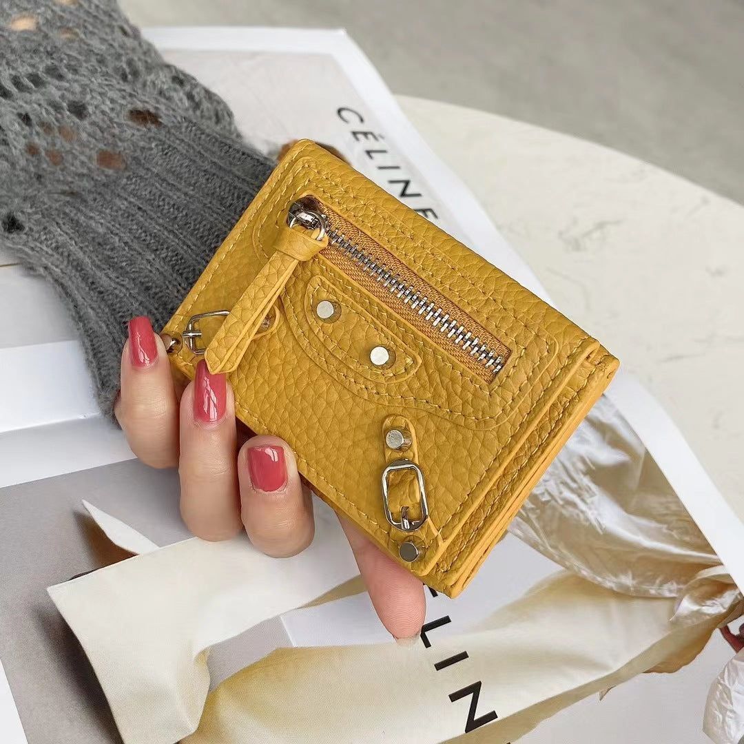 Short Wallets Genuine Leather Trifold Purse Cool Rivet Decorations 9.5*6.5*2.5CM