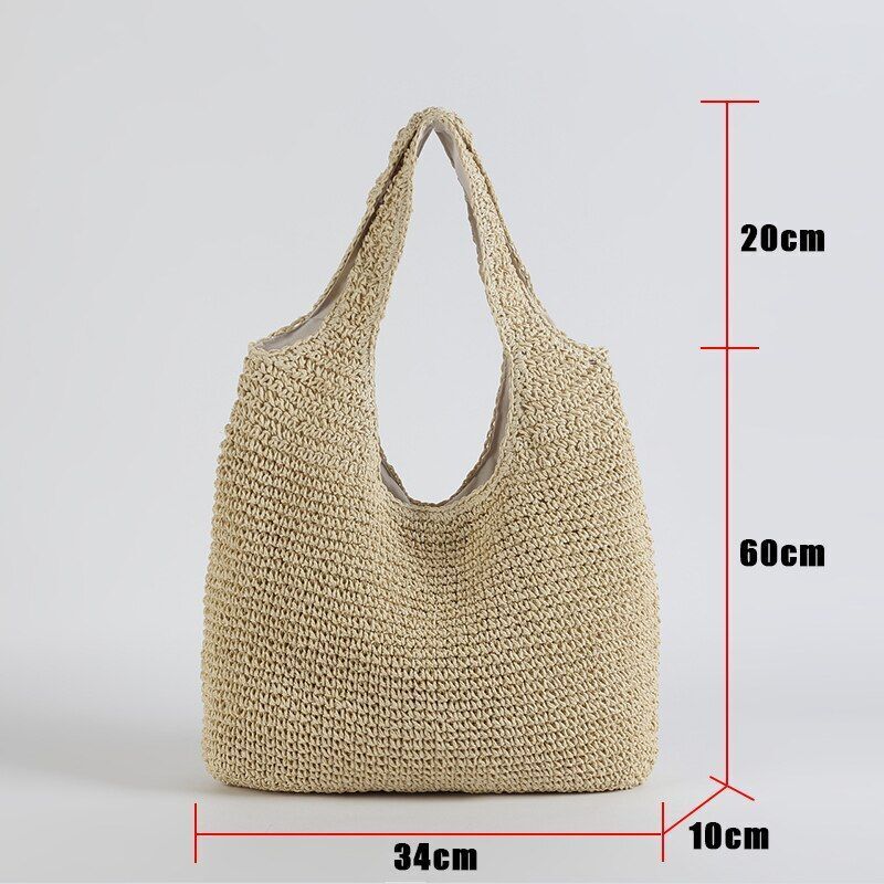Women Beach Bag Woven Straw Party Shoulder Travel Luxury Tote Fashion Simple Big