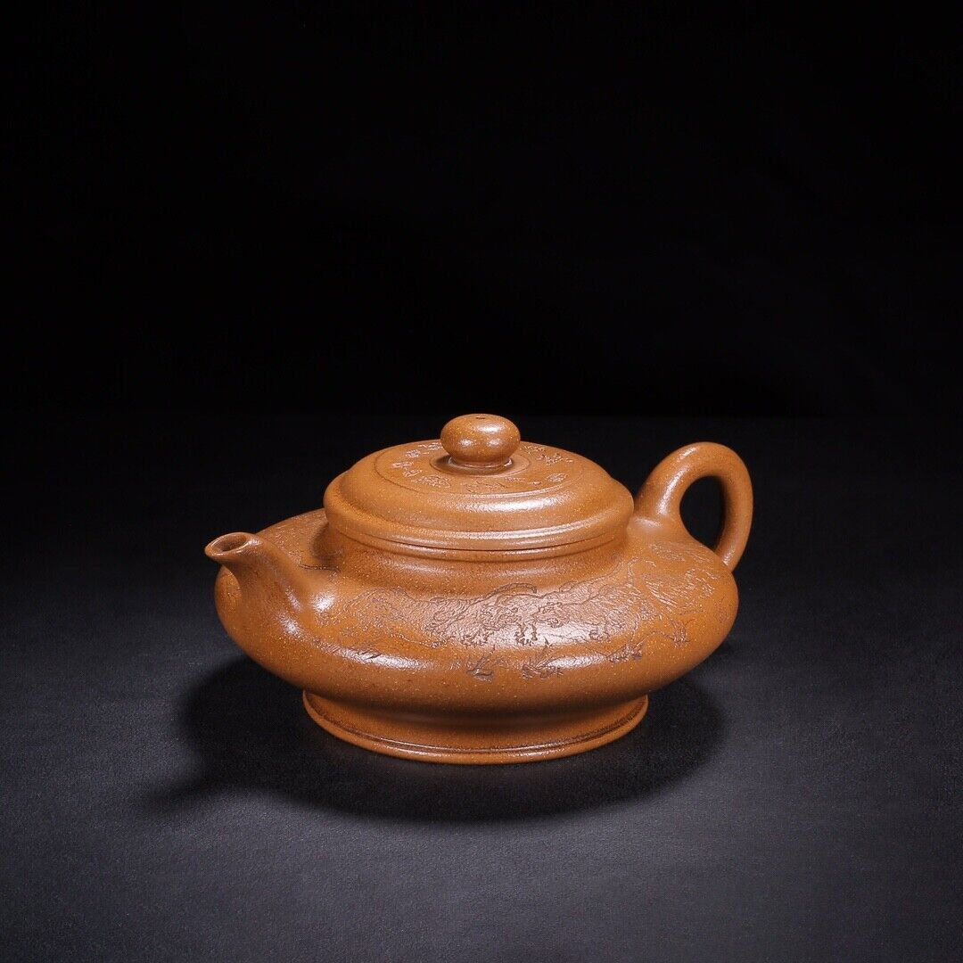 Chinese Yixing Zisha Clay Handmade Exquisite Teapot（水扁（八虎图） 底款：黄玉麟）