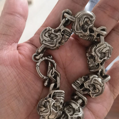 White Copper Miaoyin Skull Bracelet Punk Rock Six Ghosts Lucky Chain
