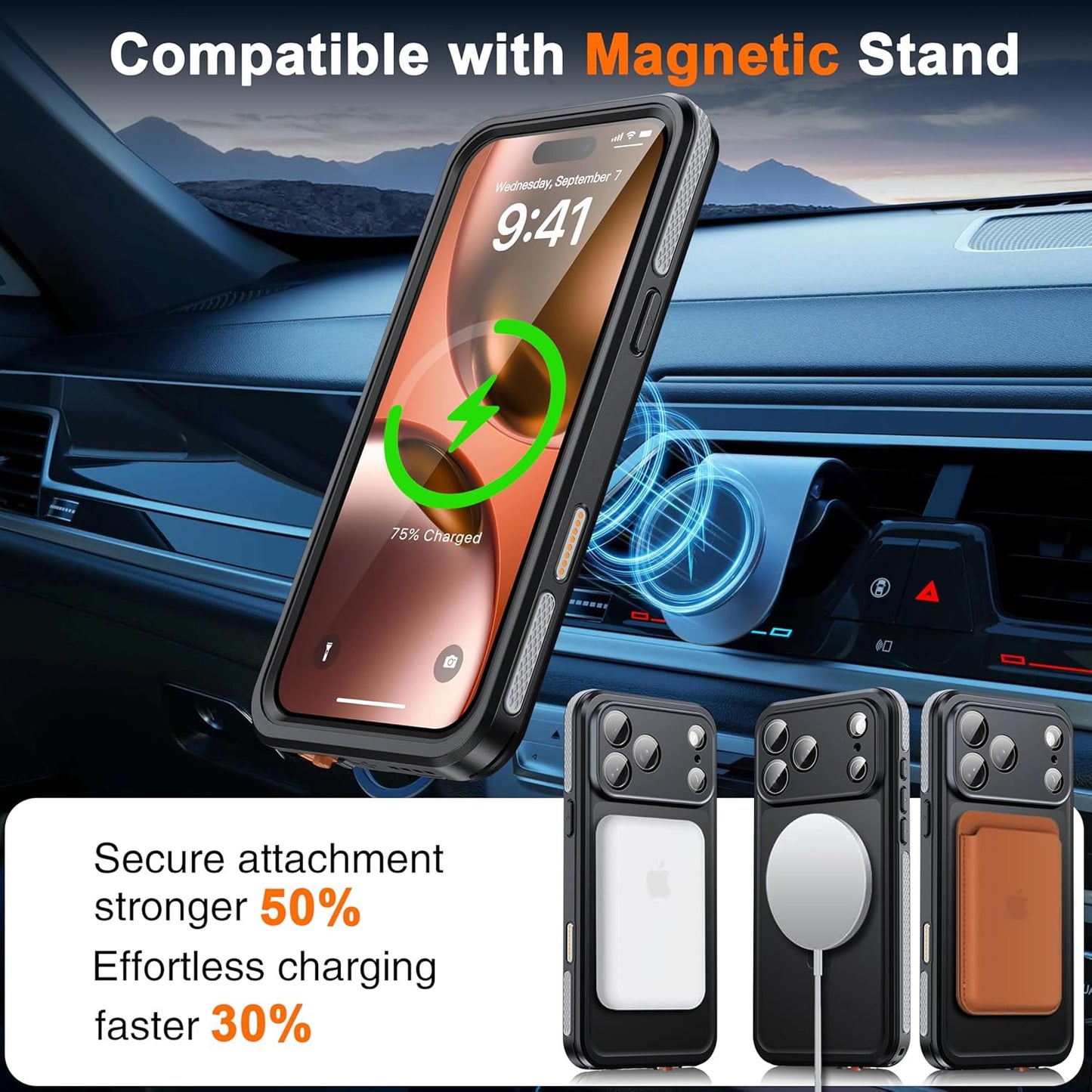 Magnetic Waterproof for Iphone 17 Pro Max Case with [Built-In Screen Protector][