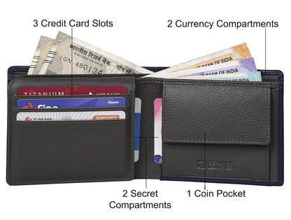 NEW BUE/GREY BI-FOLD LEATHER MEN'S WALLET RFID PROTECTION GIFT ITEM