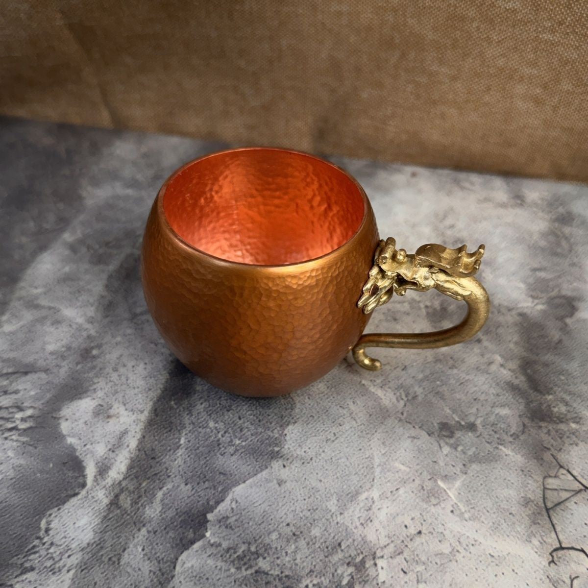 Chinese Handmade Hammered Copper Dragon Egg Cup 160ml Tea Coffee Mug