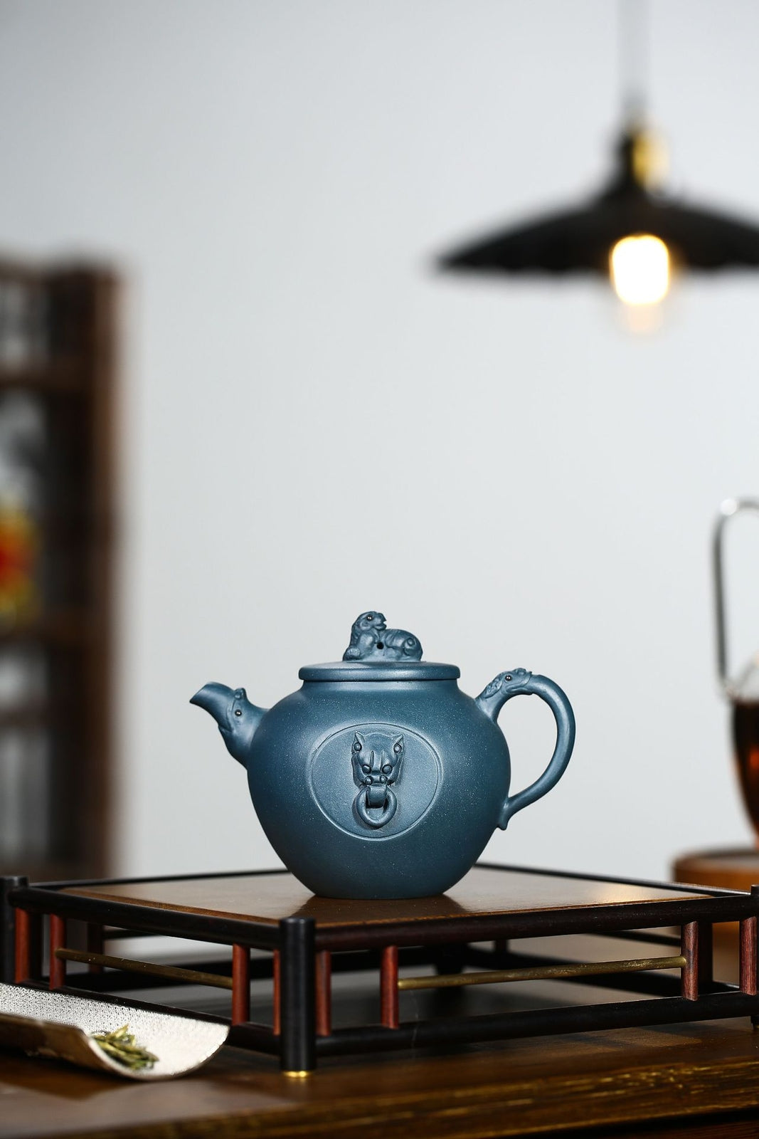5.3"collect Chinese Yixing Zisha Pottery Celeste Clay 300ML Lion Head Teapot