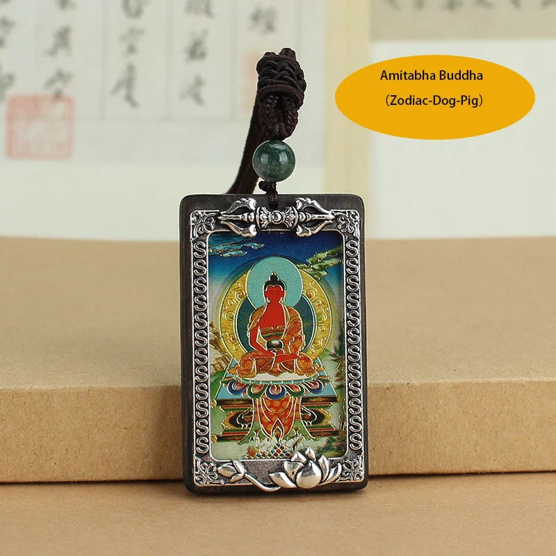 Ebony Thangka Zodiac Buddha Decorative Pendant Tibetan Religious Pendant -