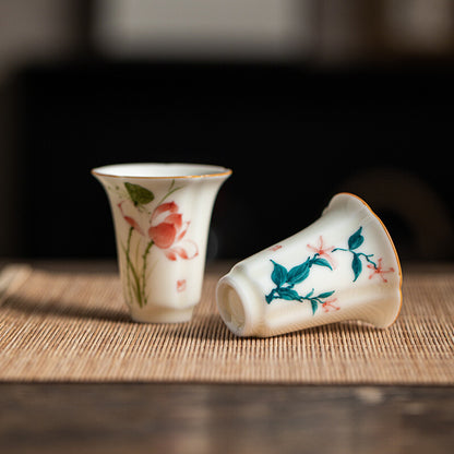 Ceramic Tea Cup Handpainted Chinese Kungfu Cup Scent Cup Floral Designing 45ml
