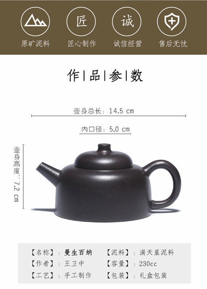 230cc Handmade Purple Sand Tea Pot in Yixing, China, Purple Clay Mansheng Gongfu Tea Pot-