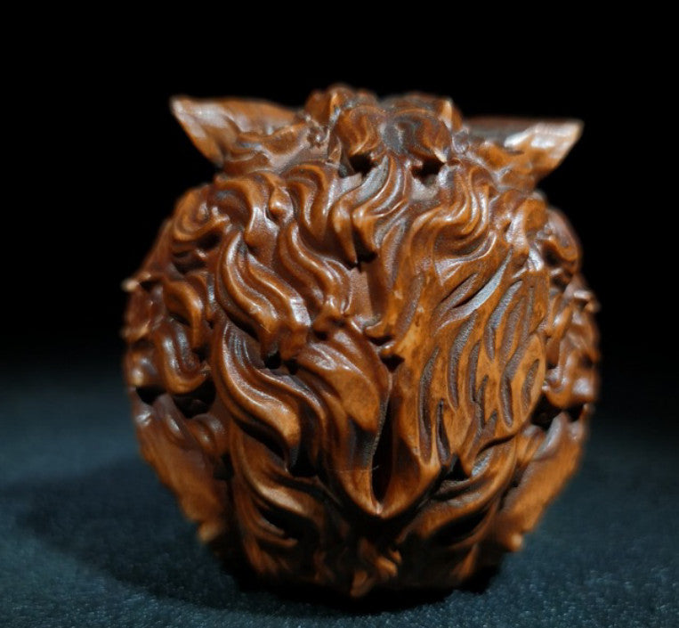 Old Chinese Boxwood Wood Hand Carving Carved Tiger head Statues