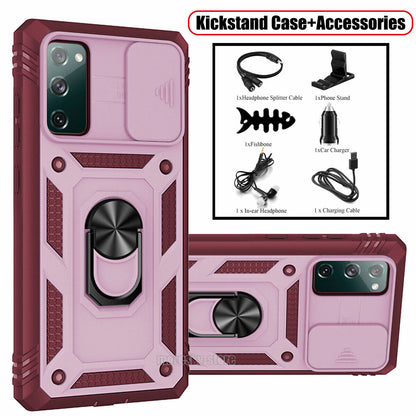 For Samsung Galaxy S20 FE / 5G Ring Stand Case w/ Camera Slide Cover Accessories