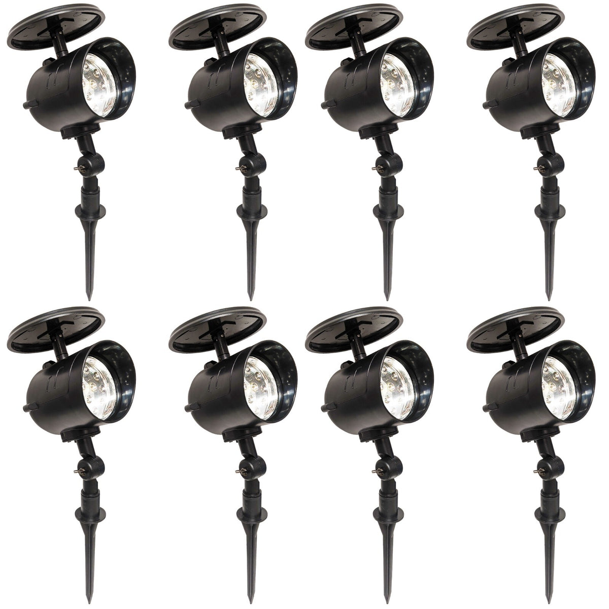 8 Pack of Solar Powered LED Spotlights - Automatic On at Night, Off at Sunrise