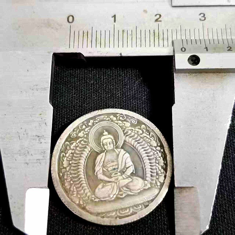 23mm China Antique Collection Copper Coin Tibetan Buddha Statue Amulet Blessing