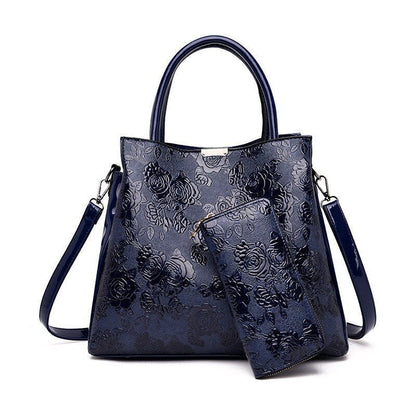 3D Flowers Print Tote Bag 2 Sets Purses Handbag Shoulder Crossbody Polyester
