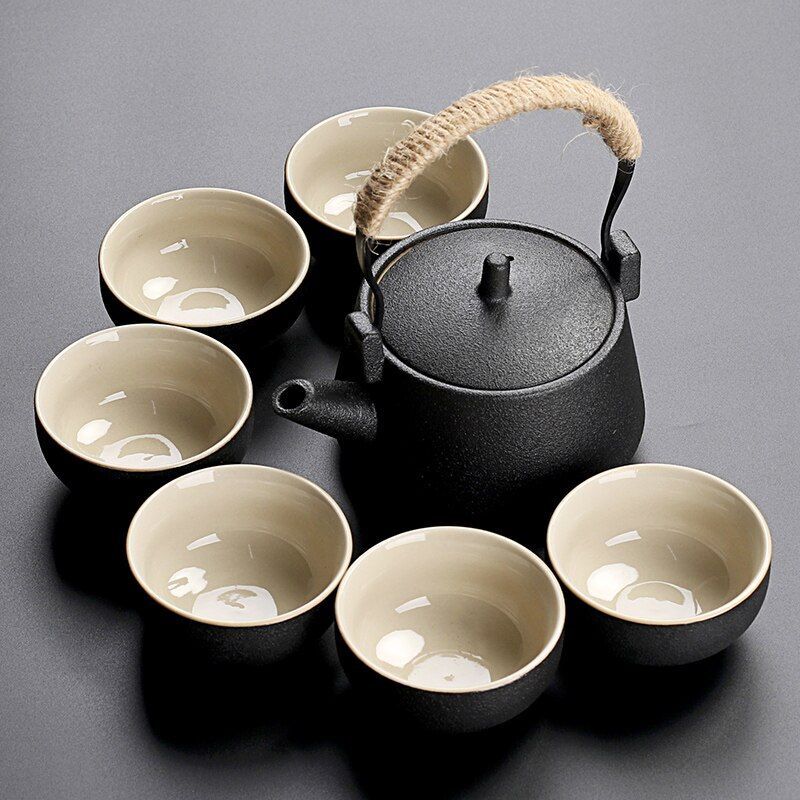 Solid Drinkware Ceramic Teapots Traditional Japanese Style Black Crockery Teacup