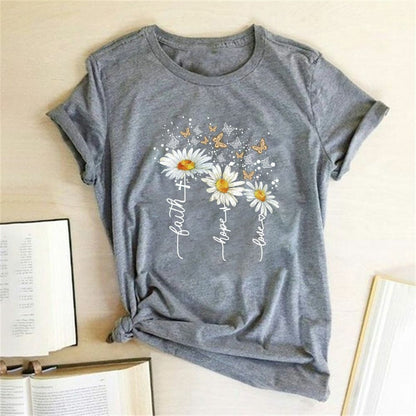 Women T-shirt Print Short Sleeve Casual Tee Short Regular Broadcloth Cotton XXL