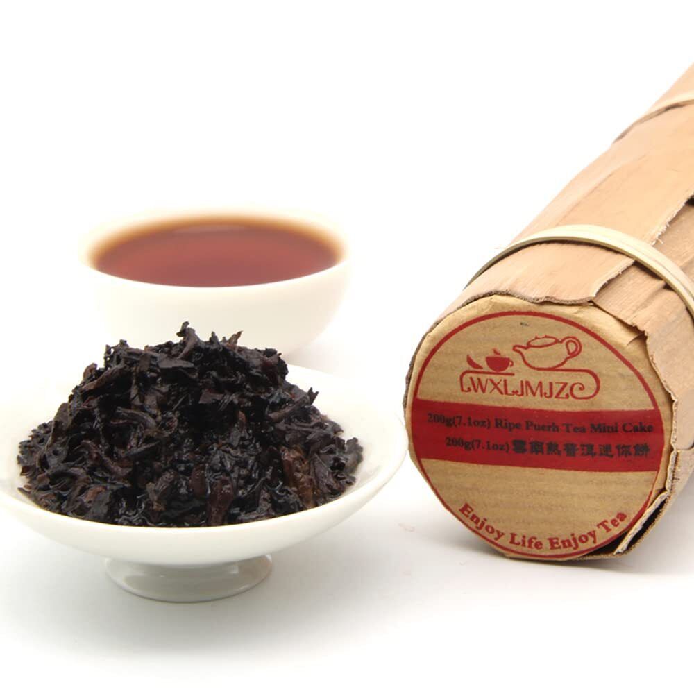 Bamboo Leaf Cylinder Puerh Tea Ripe Puerh Tea Cake Mini Cake (200g/7.1 oz)