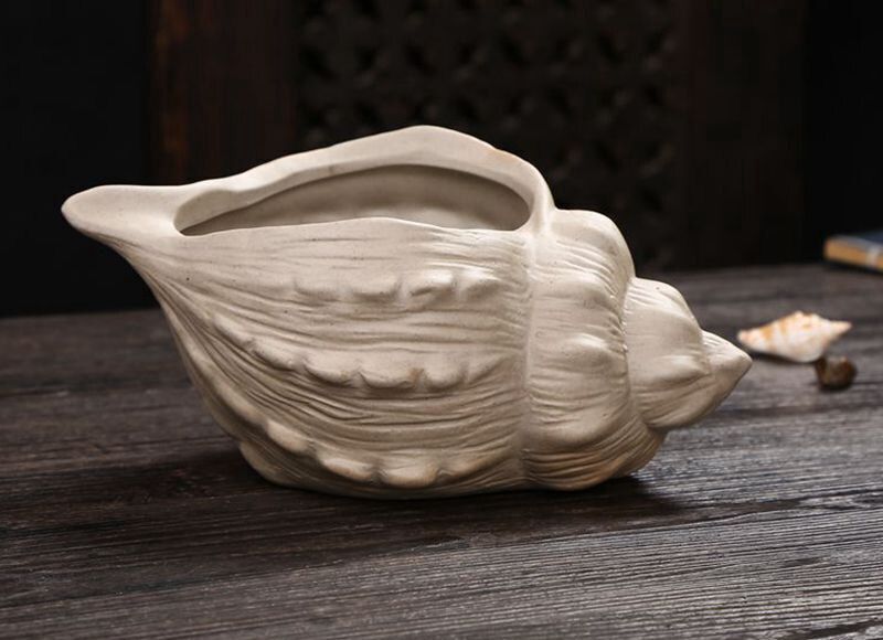 Flower Pot White Pottery Shell Shaped Succulent Plant Holder 21.5x11.5cm Ceramic