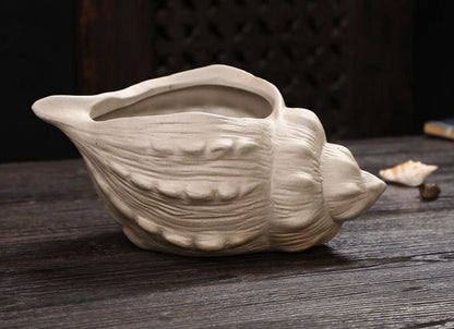 Flower Pot White Pottery Shell Shaped Succulent Plant Holder 21.5x11.5cm Ceramic
