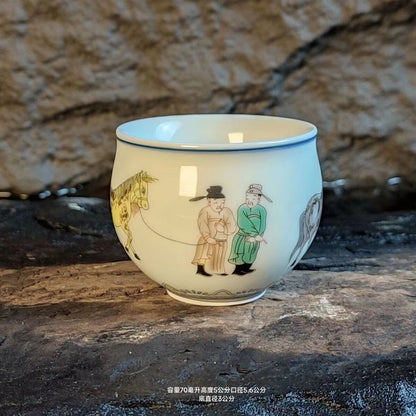 Vintage Chinese Jingdezhen Doucai Tea Cup Scholar