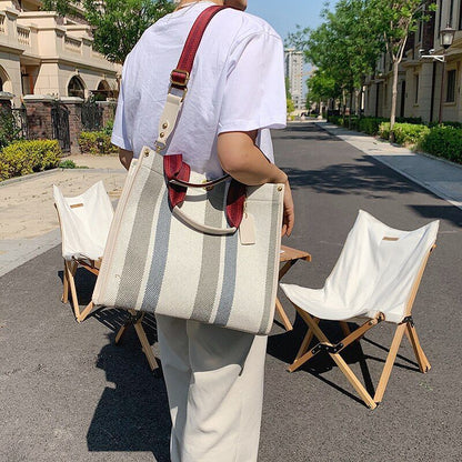 Large Tote Bag Casual Canvas Handbag Wide Shoulder Strap Bag Trendy Shoulder Bag