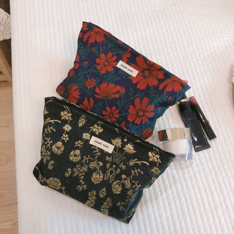 Retro Flower Print Cosmetic Bag Canvas Make Up Organizer Clutch Travel 5*27*18CM