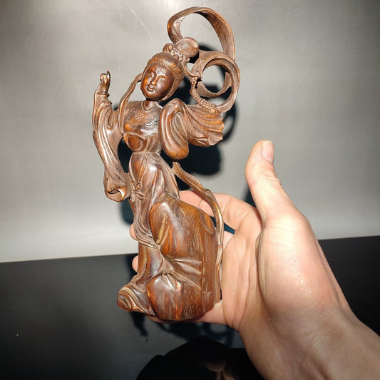 antique folk art wood carvings Wooden Chinese Carved fairy buddha women statue