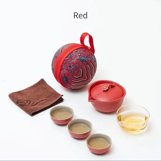 Glass and Ceramic Portable Travel Tea Set with Travel Bag