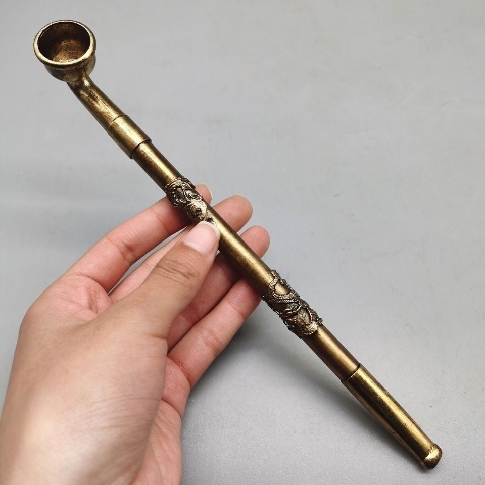 Vintage Brass Detachable Tobacco Pipe | 23cm Old-Style Smoking Pipe for Men