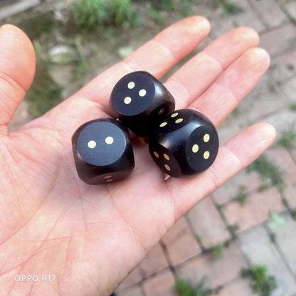 Vintage Ebony Purple Sandalwood Dice Set 3pcs 2.2cm Brass Inlaid Solid Wood