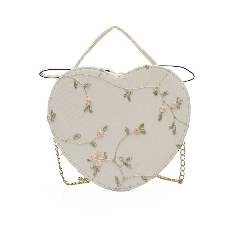 Sweet Lace Round Handbags Synthetic Leather Crossbody Bags Small Flower Chain