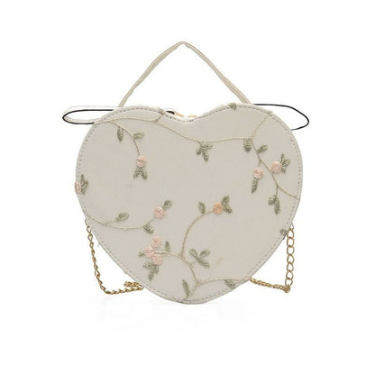 Sweet Lace Round Handbags Synthetic Leather Crossbody Bags Small Flower Chain