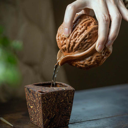 Handmade Tea Pot Cup Yixing Zisha Duan Clay Walnut Design Health Care Tea Set