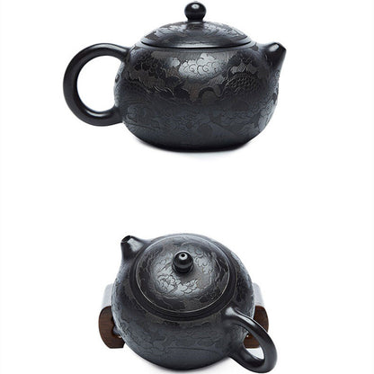 Handmade Tea Pot Dragon Carved Certificate Paper Master Pot Dragon Carved 9 Hole